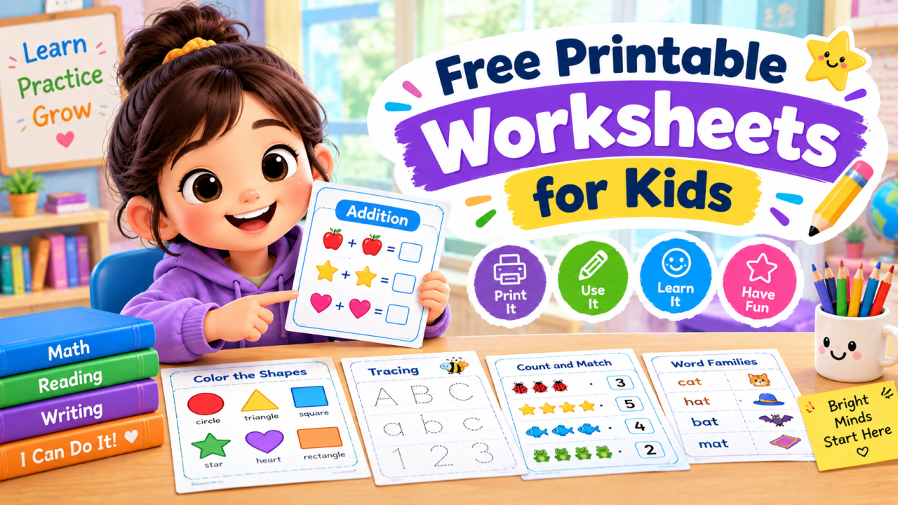 Free printable worksheets for kids with colorful math