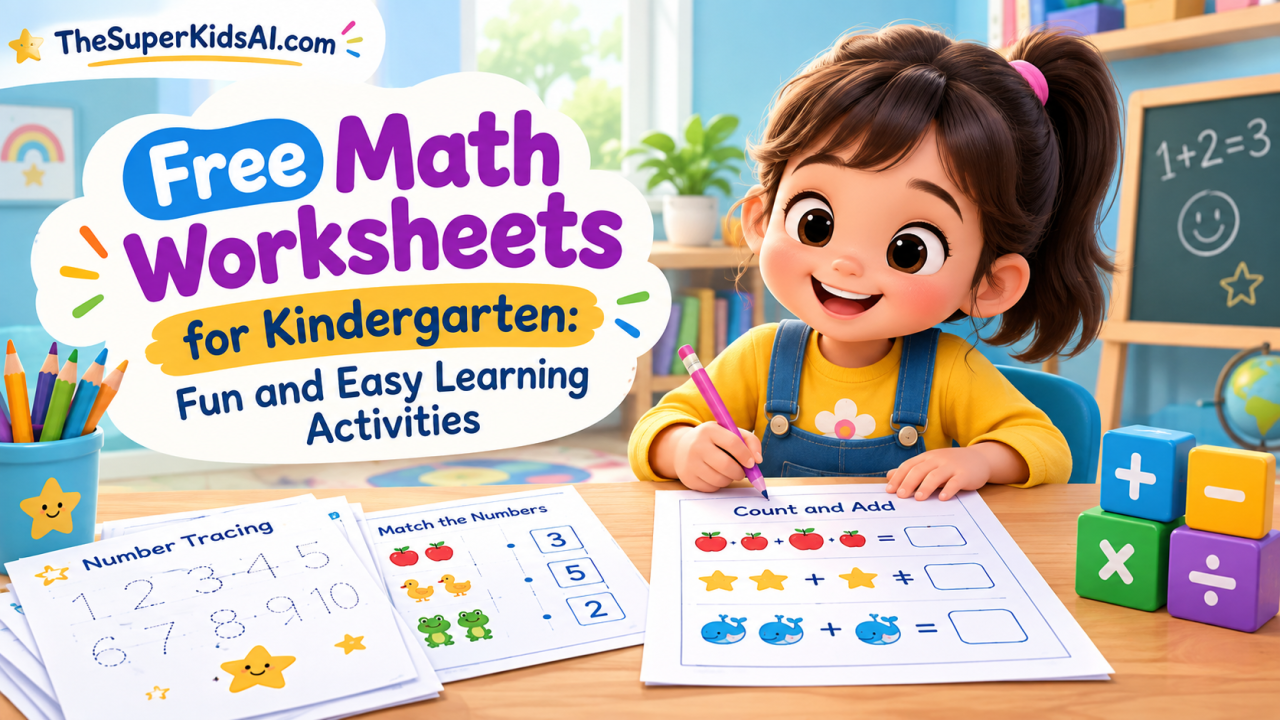 Free math worksheets for kindergarten with counting, number recognition, shapes, and simple addition activities